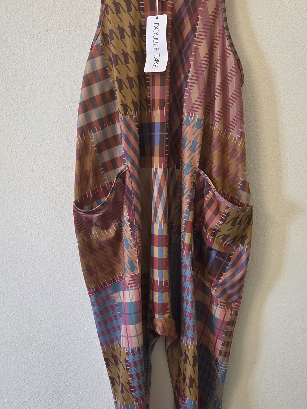 Boho Patchwork Houndstooth Jumpsuit NWT Small - Picture 2 of 5
